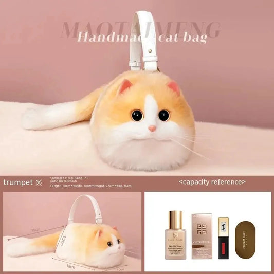 One Shoulder Bag Female Design Small Man Messenger Bag Versatile Hand Made Autumn and Winter Plush Cute Cat Bag