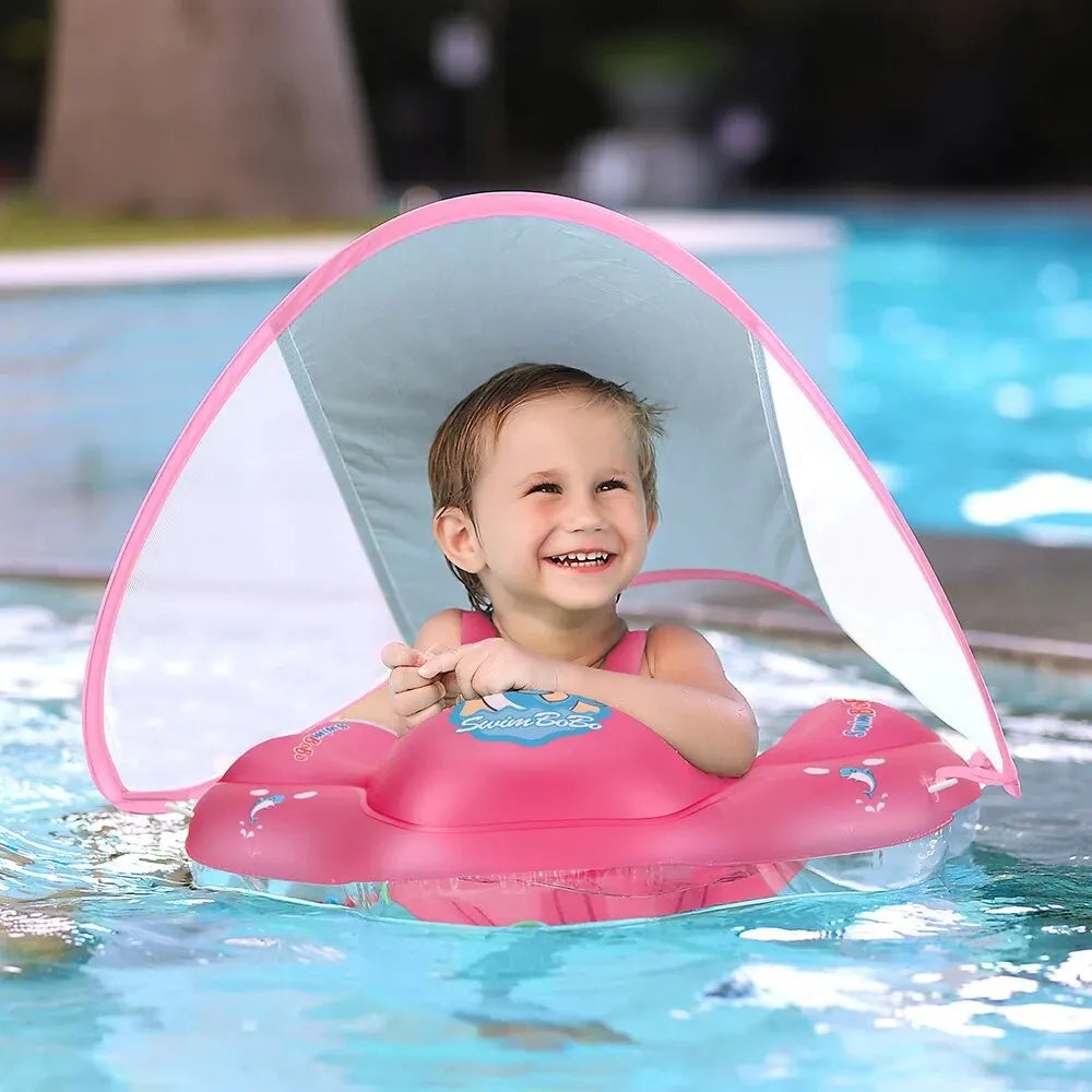 Baby Swimming Float with Canopy Inflatable Infant Ring Kids Pool Accessories Circle Bathing Summer Toys